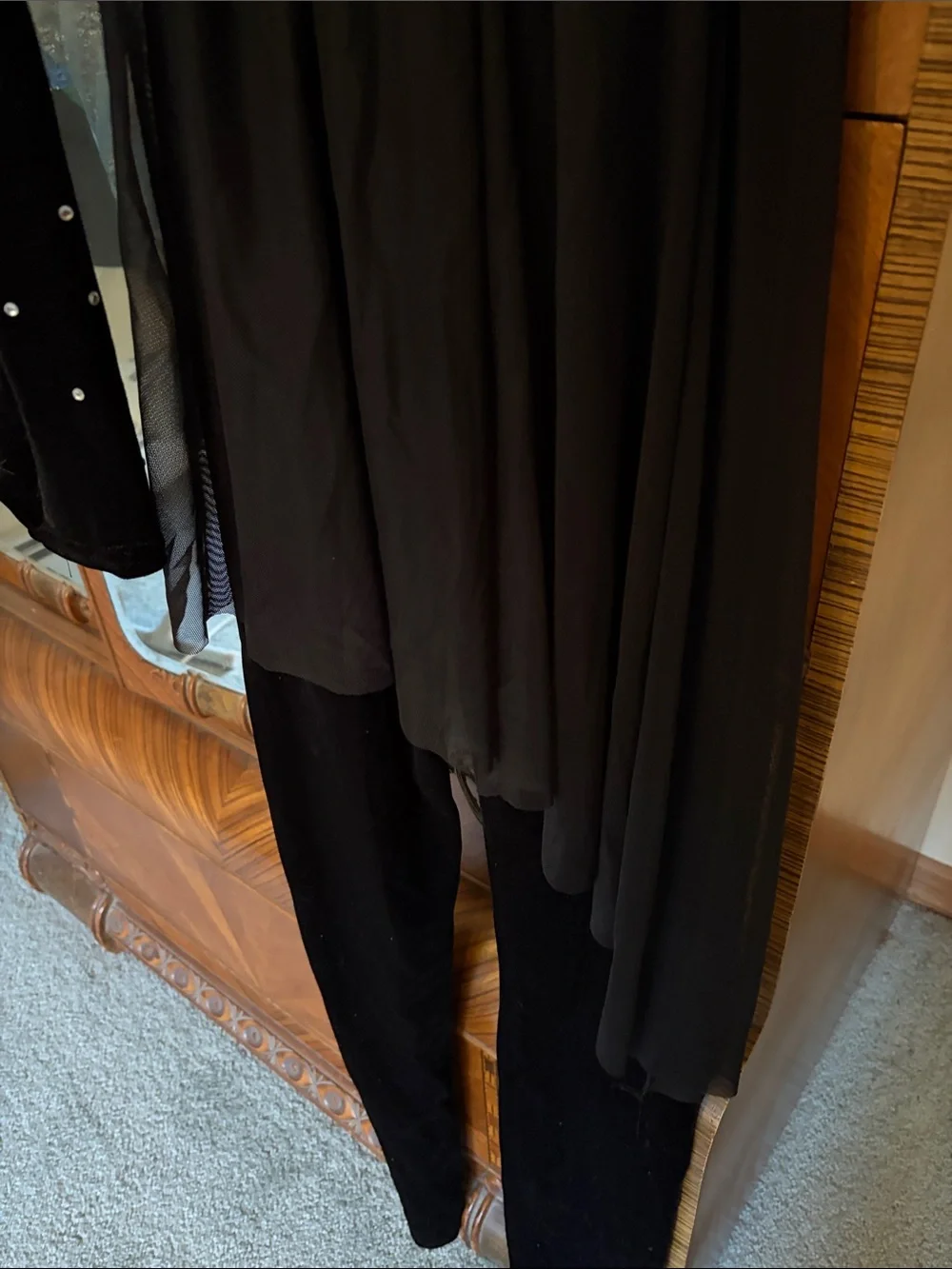 Black Velour One-Shoulder Jumpsuit with Chiffon Overlay Size Child Large